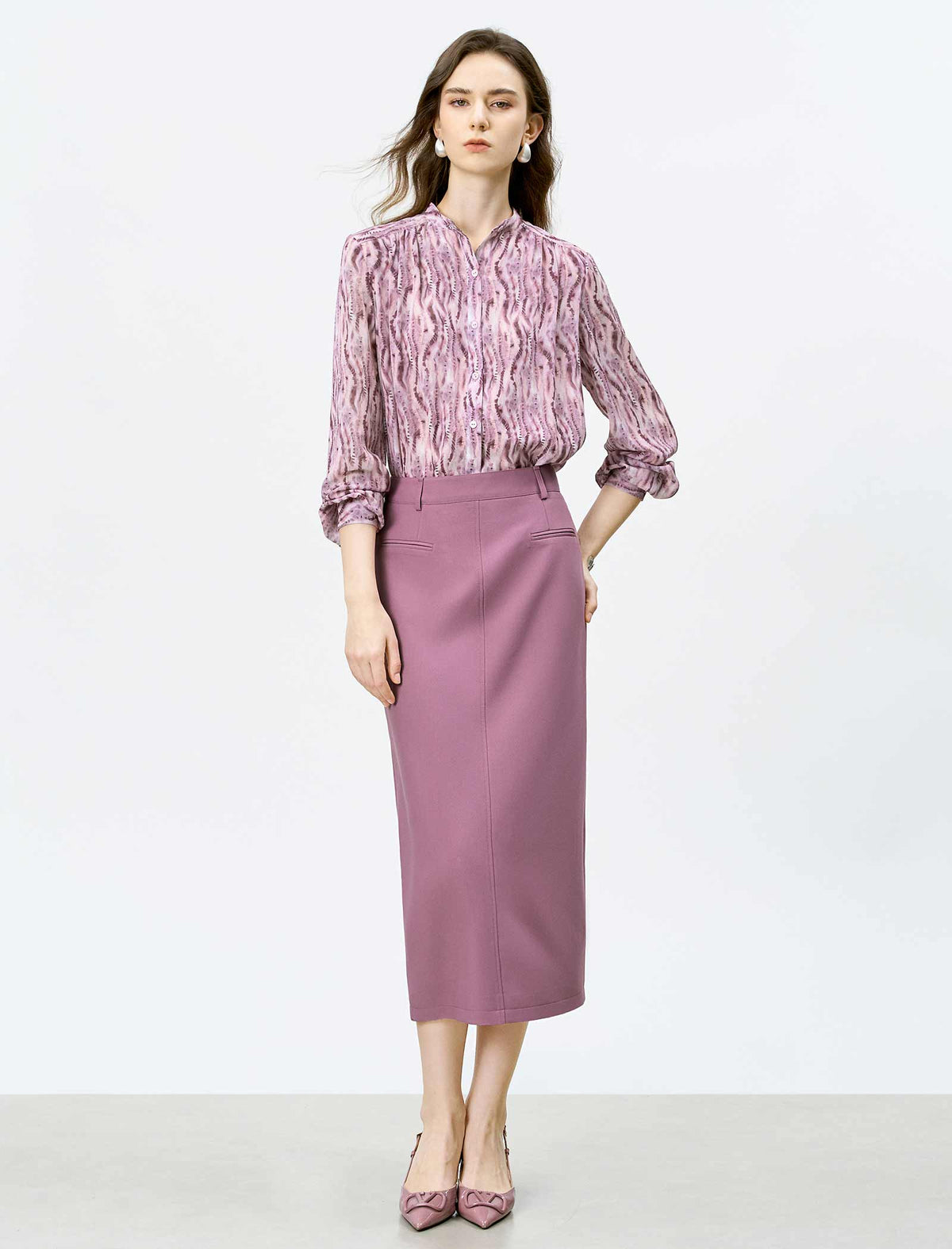 Mauve Pink Tailored Pencil Skirt