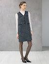 Wool Blend Shimmer V-Neck Fringe-Trim Button-Front Sleeveless Midi Dress
