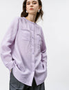 Lilac Mandarin Collar Beaded Trim Blouse