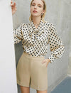 Cream Black Polka Dot Bow Blouse