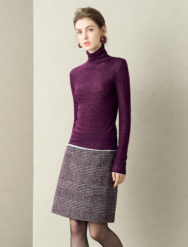 100% Wool Slim Fit High-Neck Knit Top