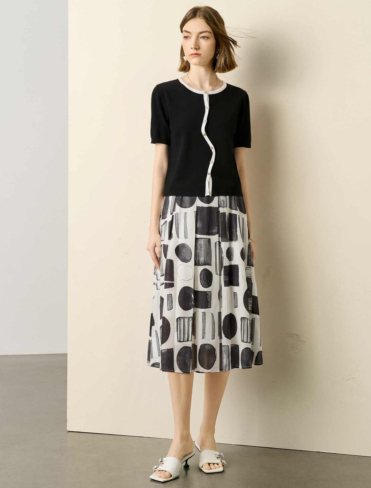 The Monochromatic Geometric Midi Skirt