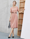 Round Neck Short Sleeve Waist-Cinched Dress