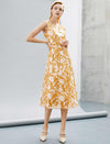 Mustard Burnout Floral Sleeveless Midi Dress