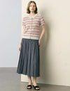 Striped Short-Sleeve Knit Cardigan