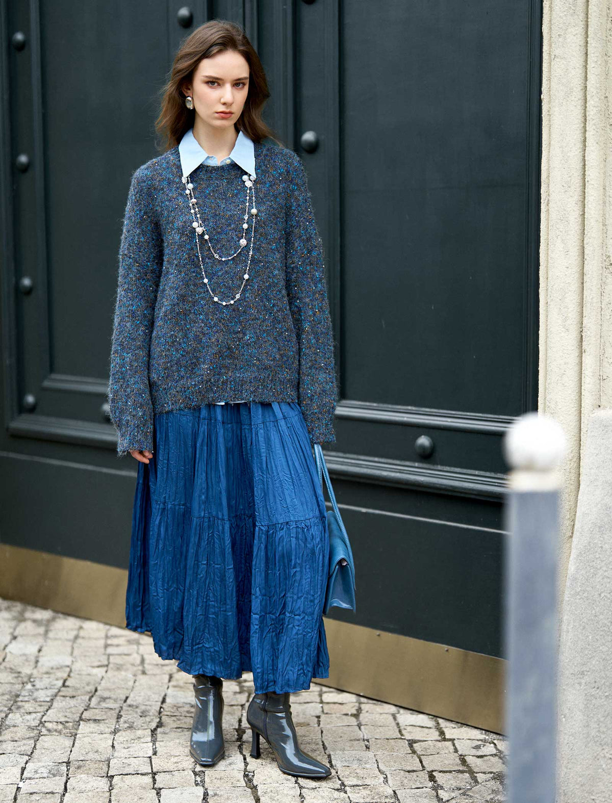 Marled Yarn Speckled Glitter 100% Wool Sweater