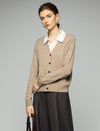 Wool Blend Cable-Knit V-Neck Button-Front Cardigan