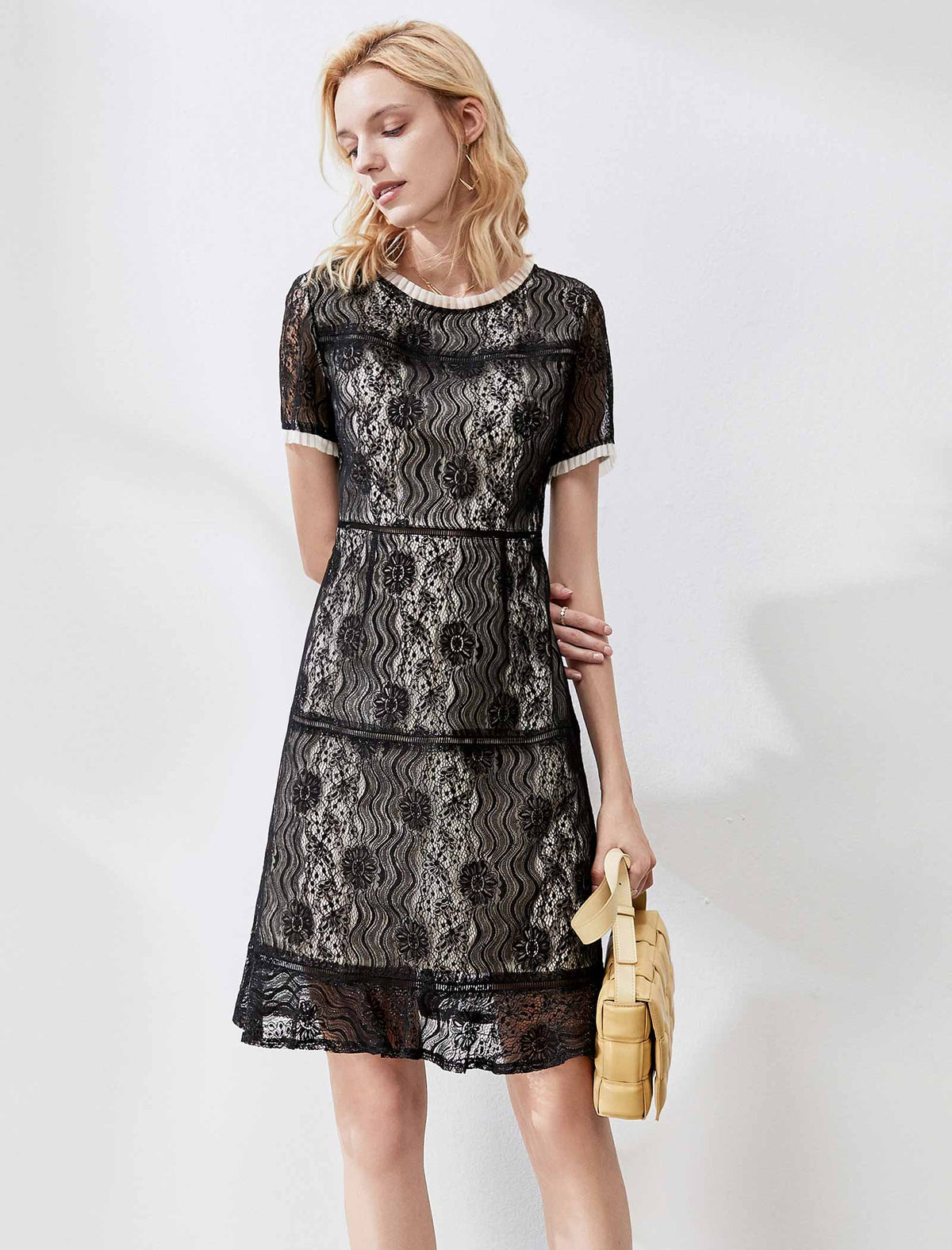 Elegant Openwork Lace A-Line Midi Dress