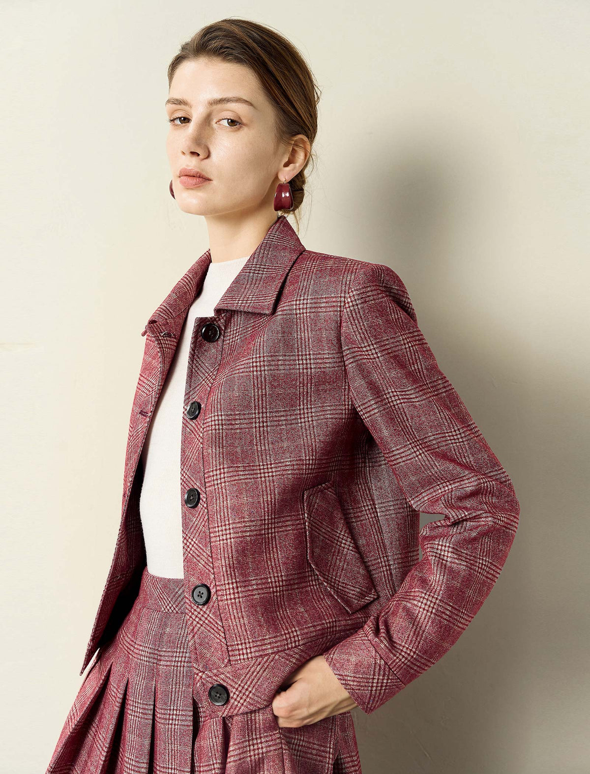 Red Plaid Loose Short Jacket