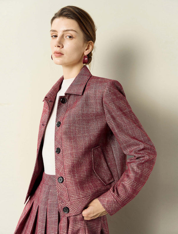 Red Plaid Loose Short Jacket