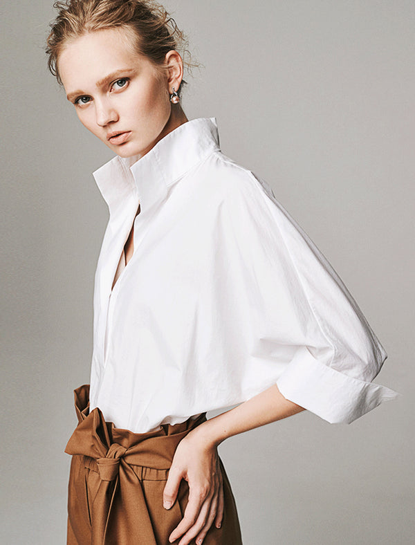 Half Placket Three-Quarter Sleeve Blouse