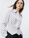 Polka Dot Waist-Cinched Tencel Linen Blouse