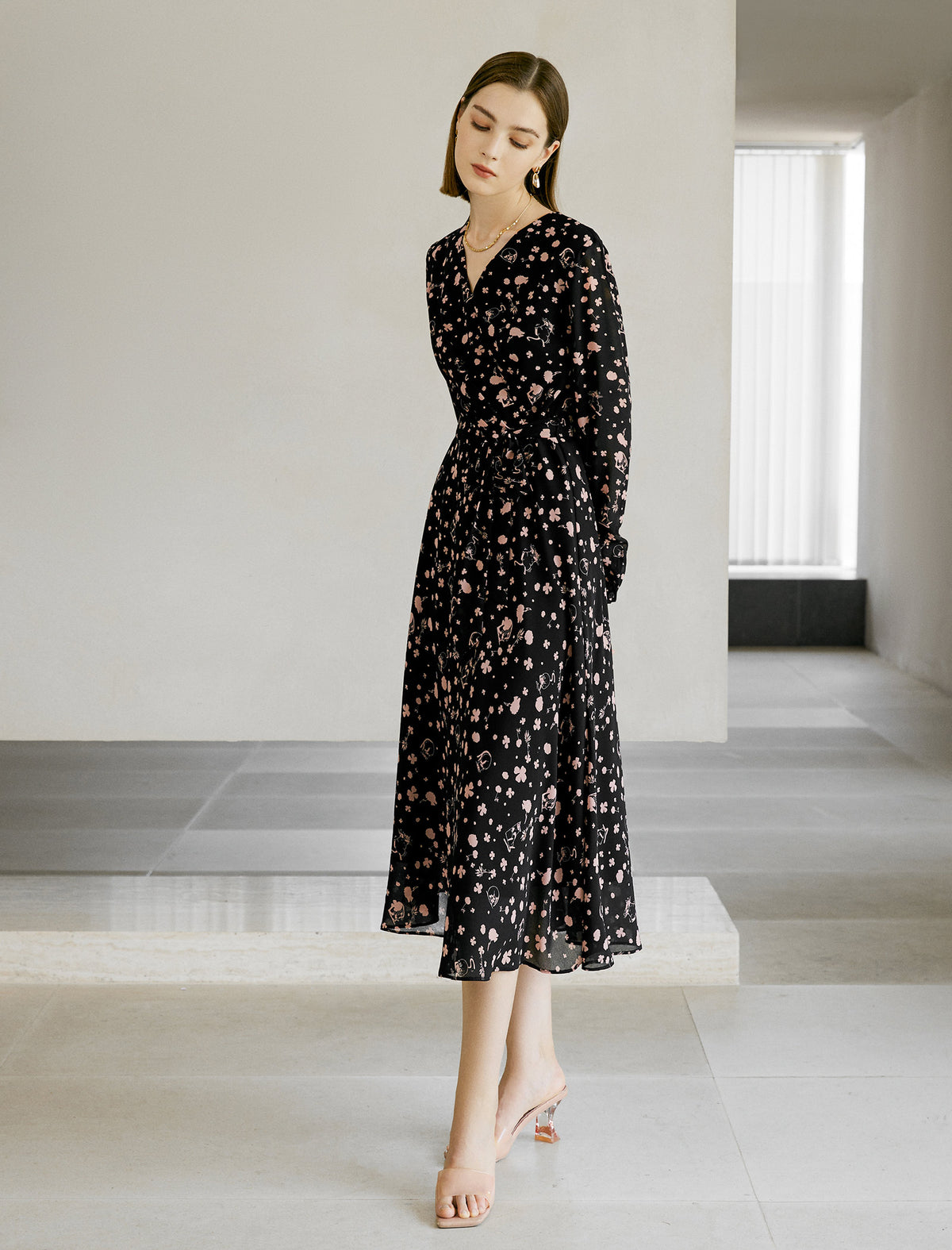 Floral Wrap Midi Dress