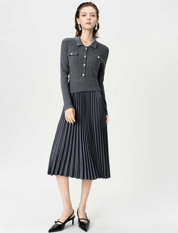 Wool-Blend Knit And Pleated Midi Dress