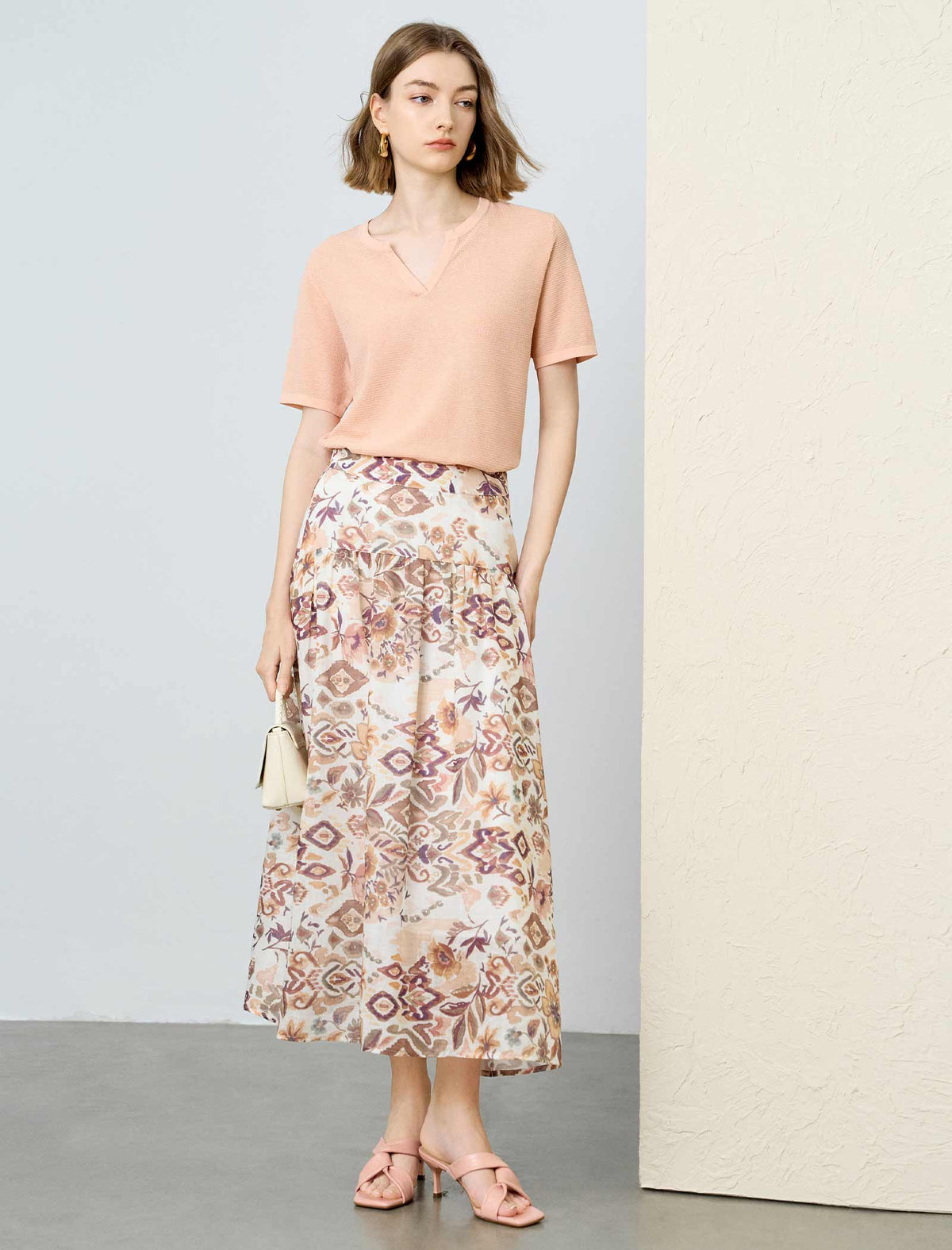 Boho Floral Print Tiered Midi Skirt