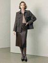 Wool Blend Textured Collared Belted Utility Jacket