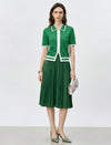 Collared Zip‑Up Knit Short Sleeve Cardigan