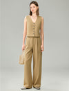 Linen Blend Wide-Leg Tailored Pants