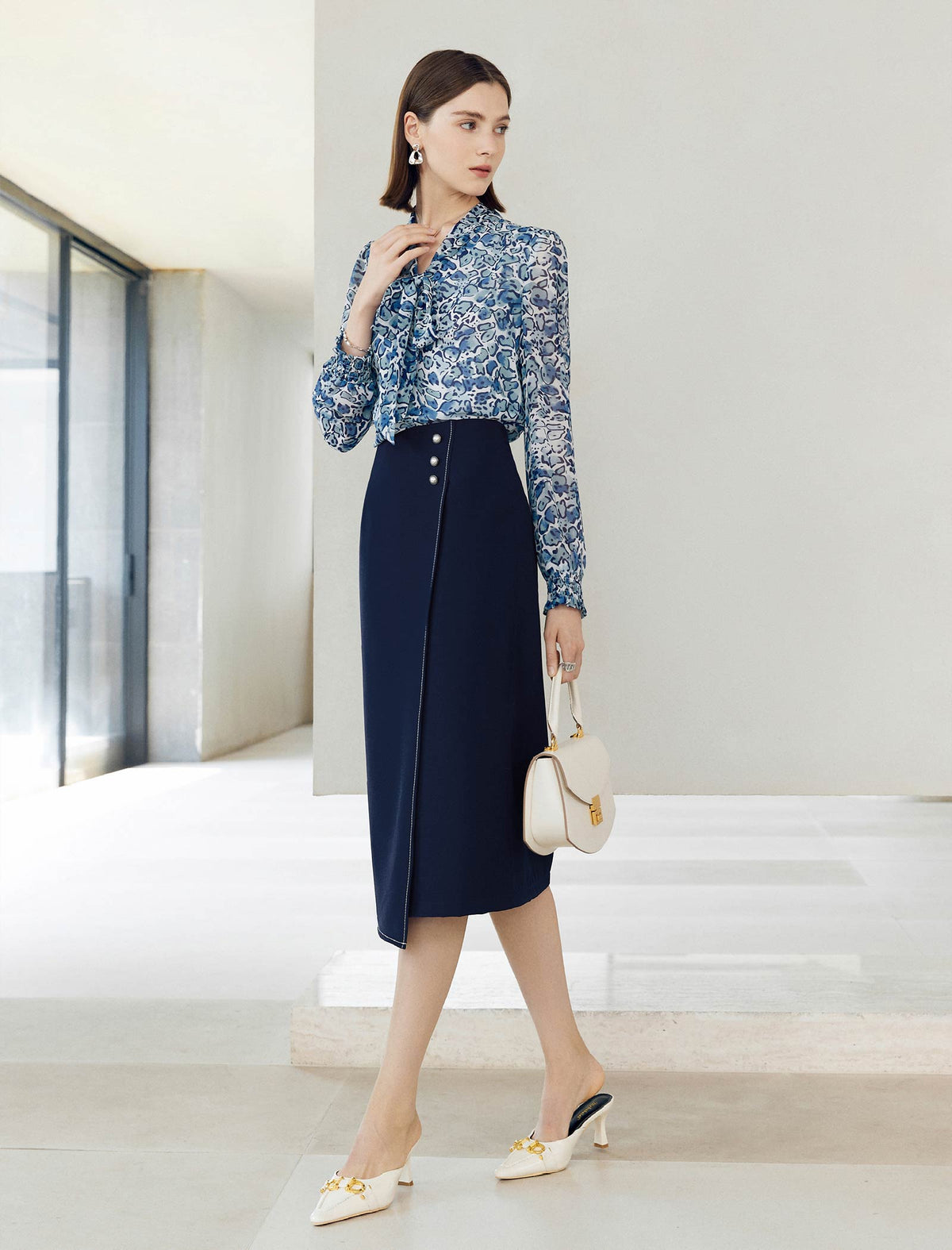 Chiffon Blue Leopard Print Blouse