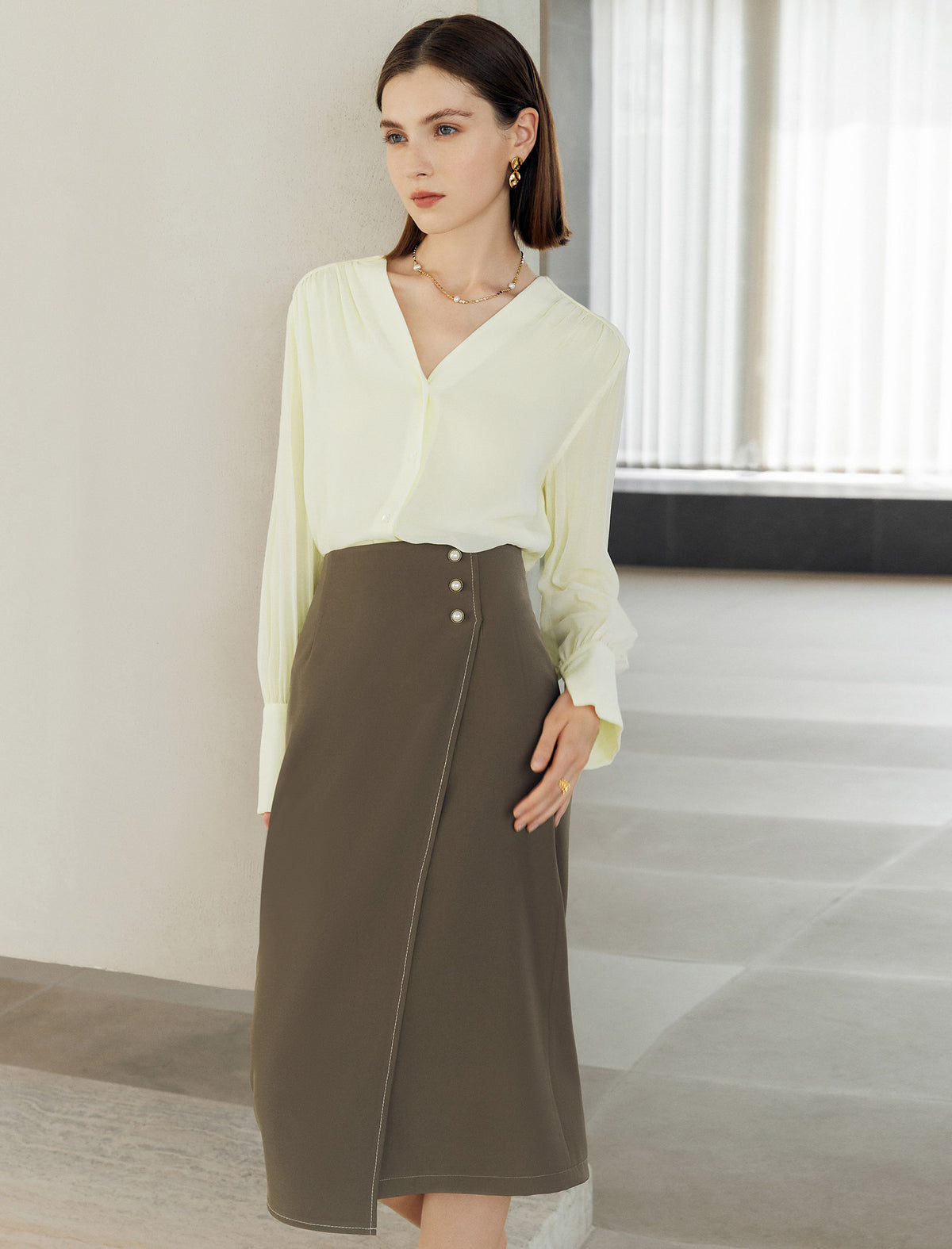 Asymmetrical Professional Midi Pencil Skirt