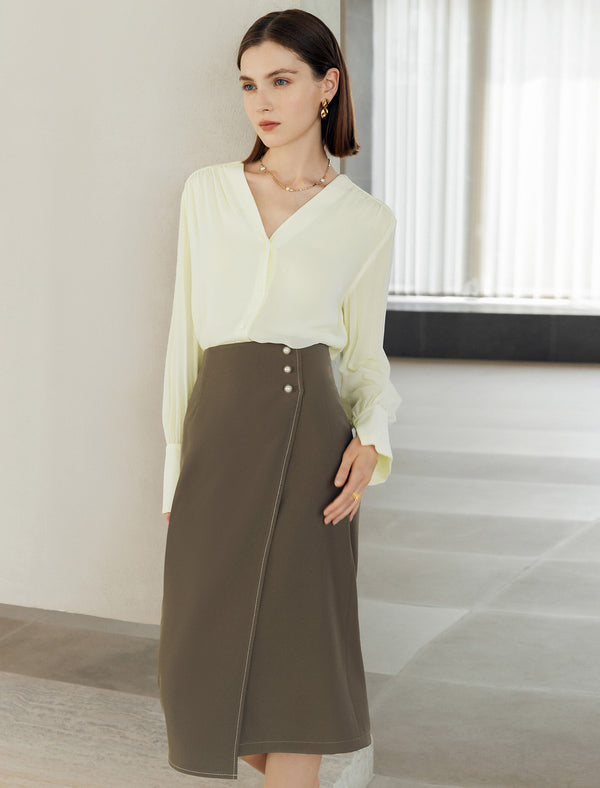 Asymmetrical Professional Midi Pencil Skirt