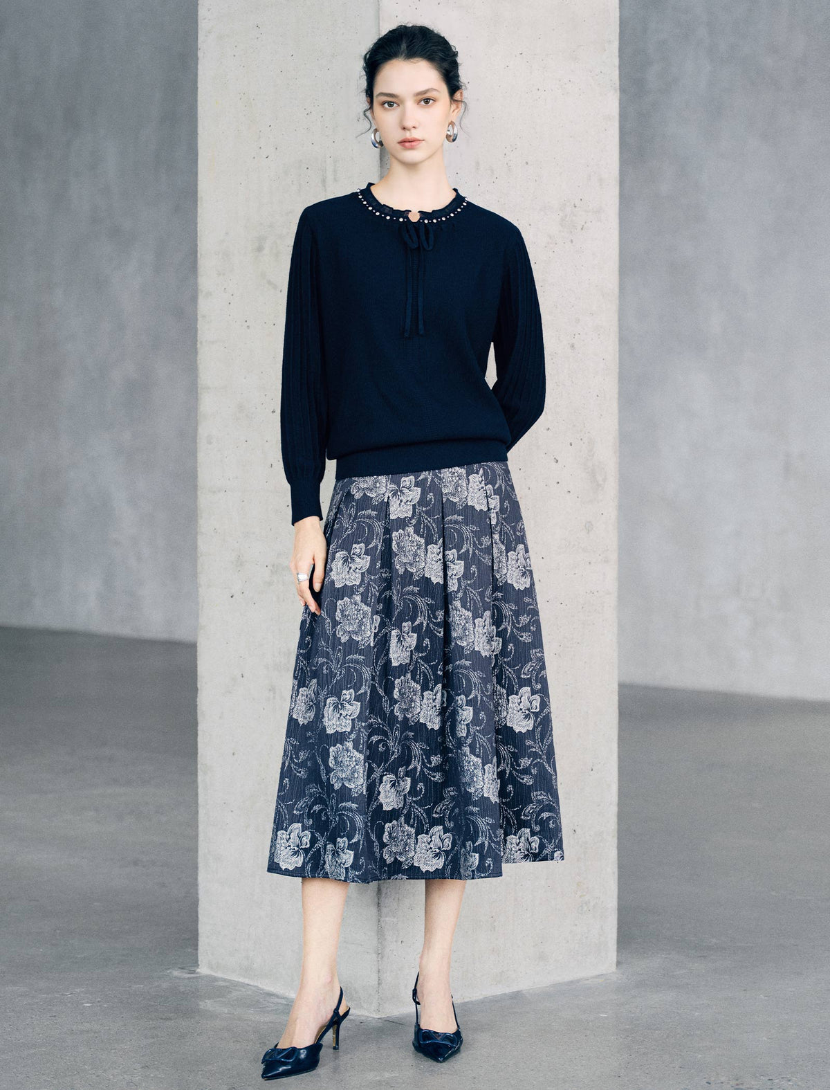 Floral Print A Line Midi Skirt