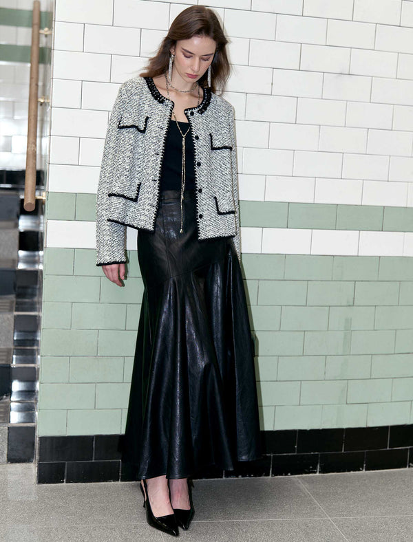 Black Faux Leather A-Line Maxi Skirt