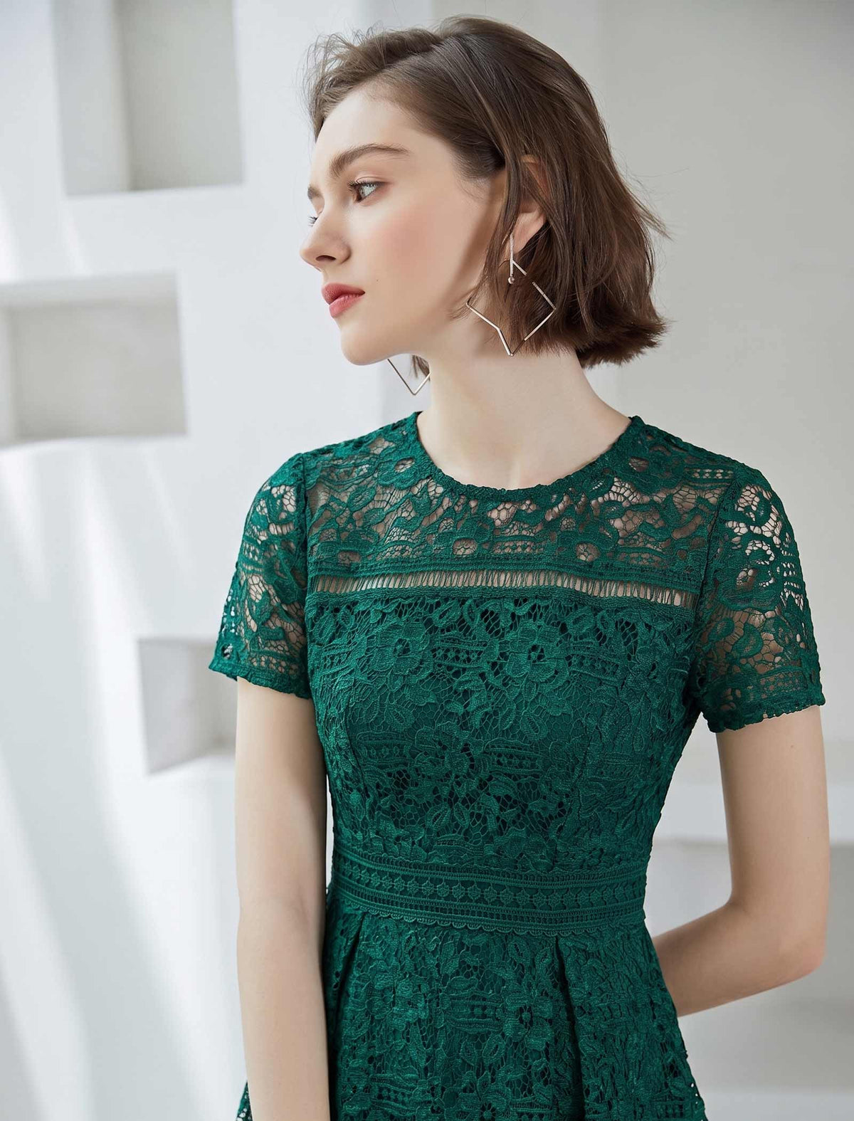 Vintage Lace Waist-Cinched Ruffle Dress