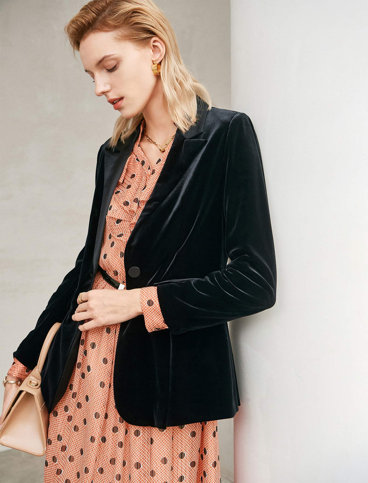 Classic Refined Velvet-Trim Blazer