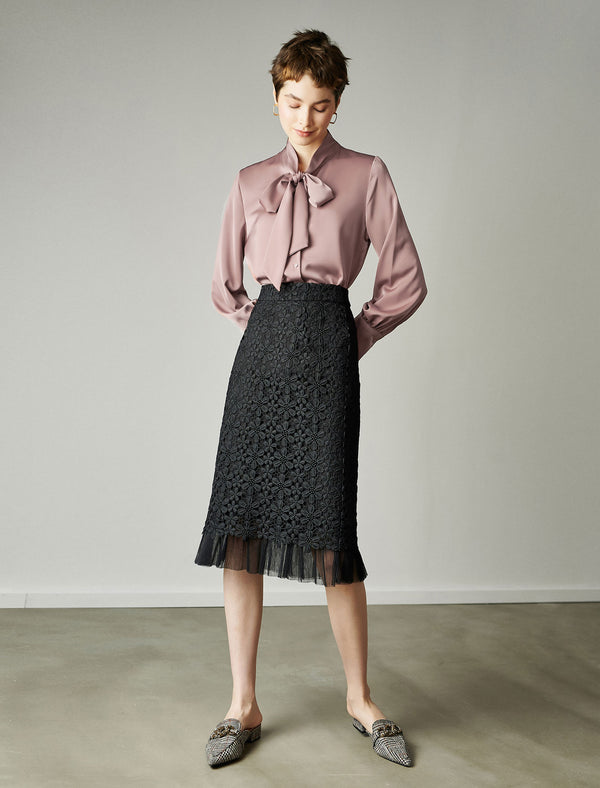 Mulberry Silk Bow Tie Neck Shirt