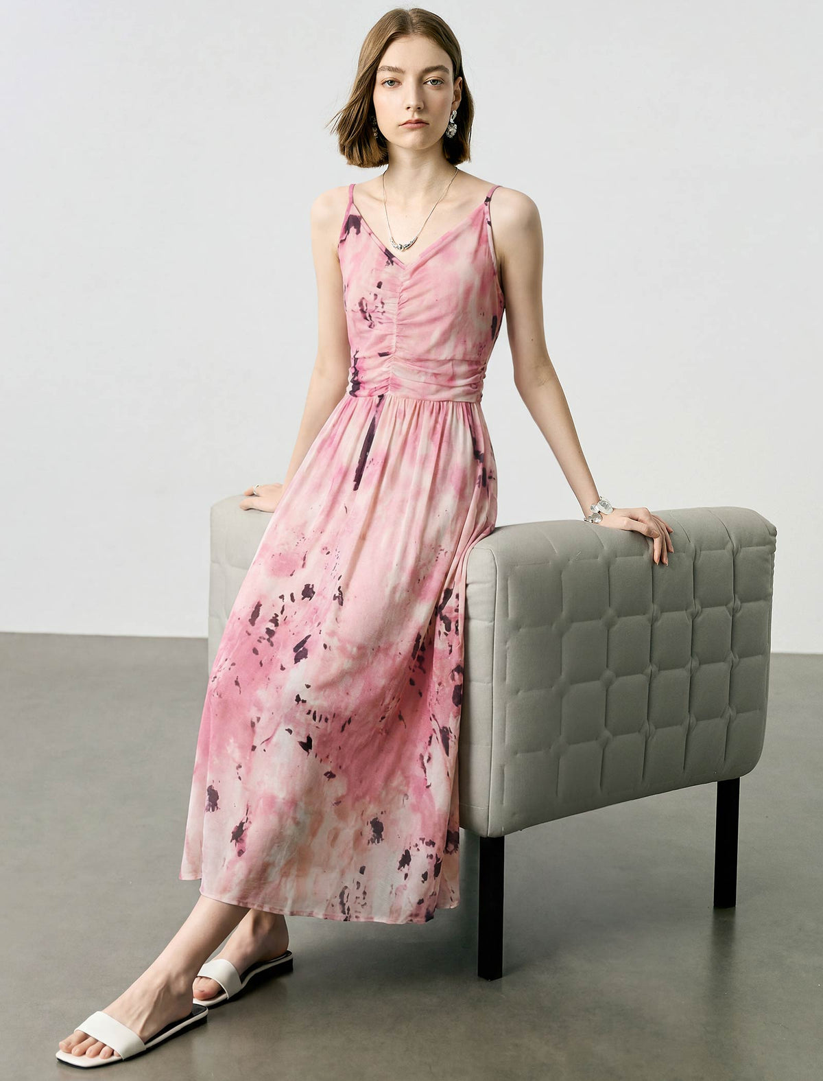 Pink Tie-Dye Midi Slip Dress
