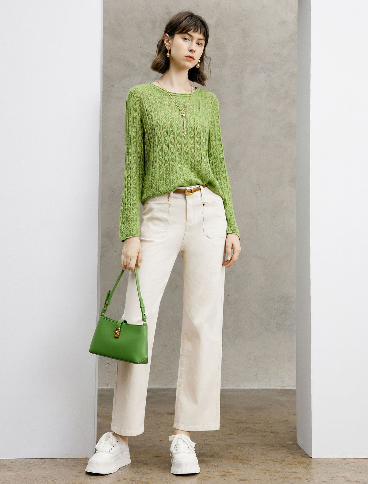 Ribbed Pattern Long Sleeve Knit Top