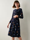 Floral Print Crewneck Belted Dress