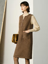 Brown Wool Loose Sleeveless Midi Dress