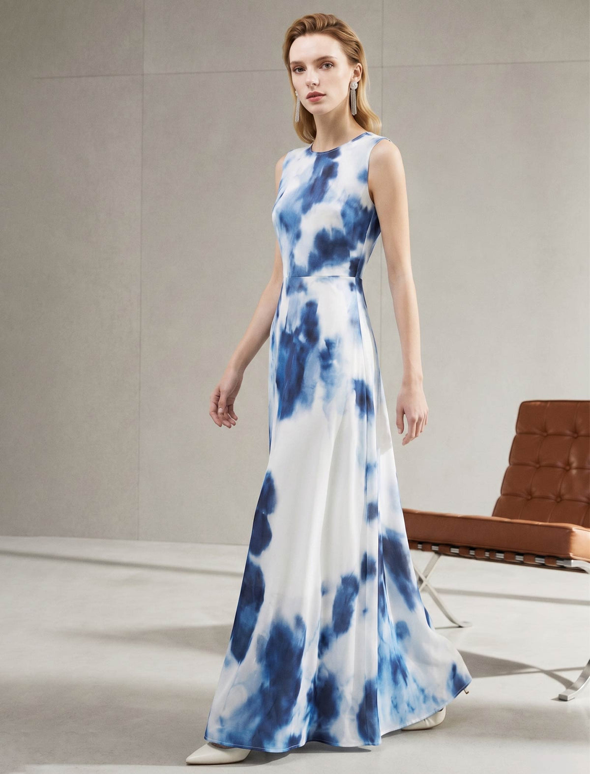 Blue And White Tie-Dye Silk Maxi Dress