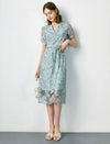 Lace Floral Waist-Cinched Dress