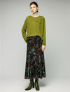 Wool Blend Floral Applique Boatneck Relaxed Sweater