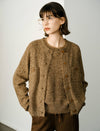 Wool Blend Vintage Round Neck Knit Cardigan