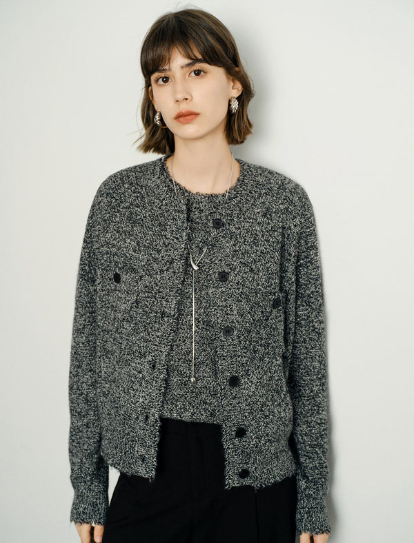 Wool Blend Vintage Round Neck Knit Cardigan