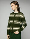 Striped Crewneck Drop-Shoulder Button-Front Cardigan