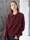 Wool Red Elegant Lapel Loose Knit Sweater