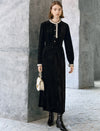 Black Velvet Contrast Trim Midi Dress