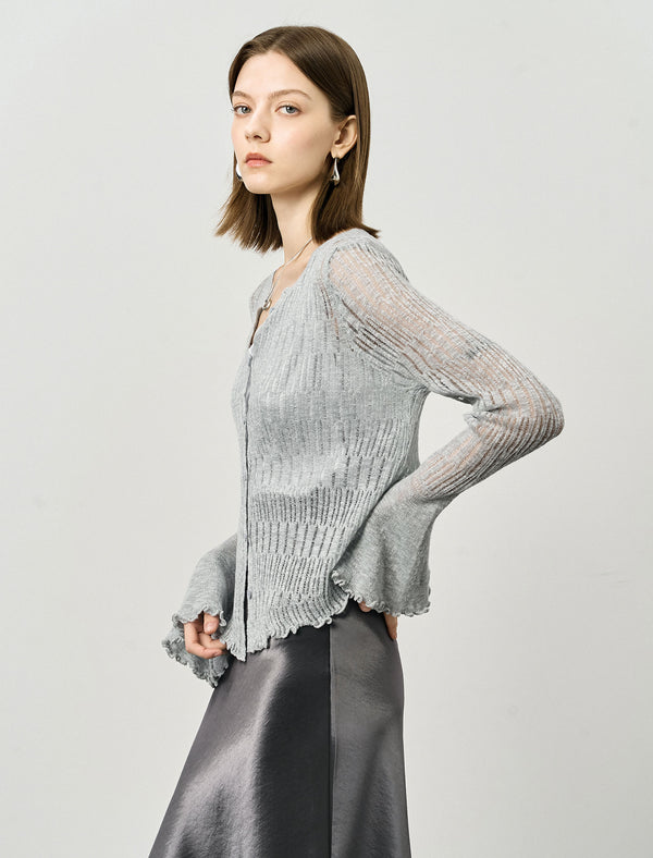 Sheer Knit Flared Sleeve Cardigan