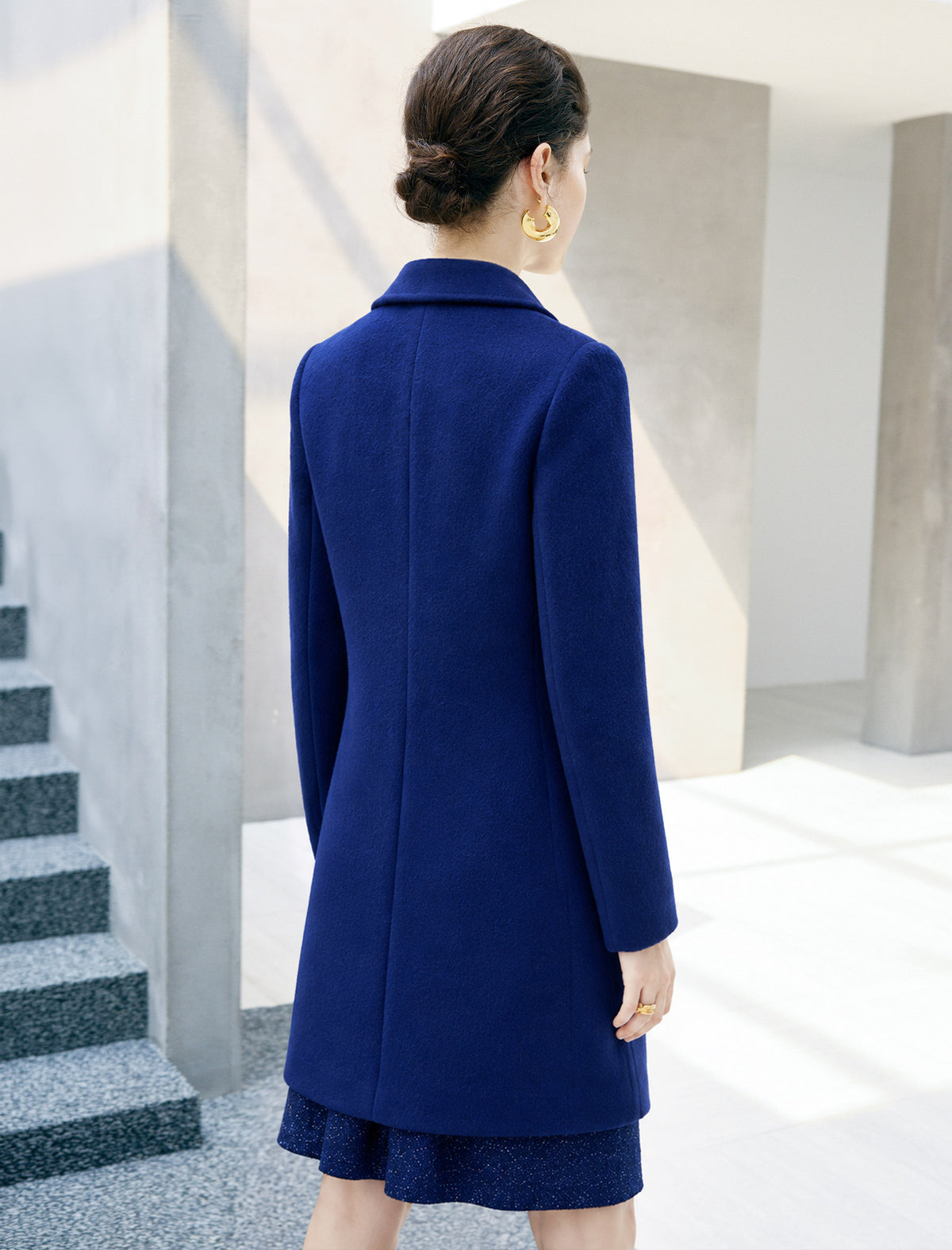 Wool Blend Solid Double-Breasted Relaxed Coat