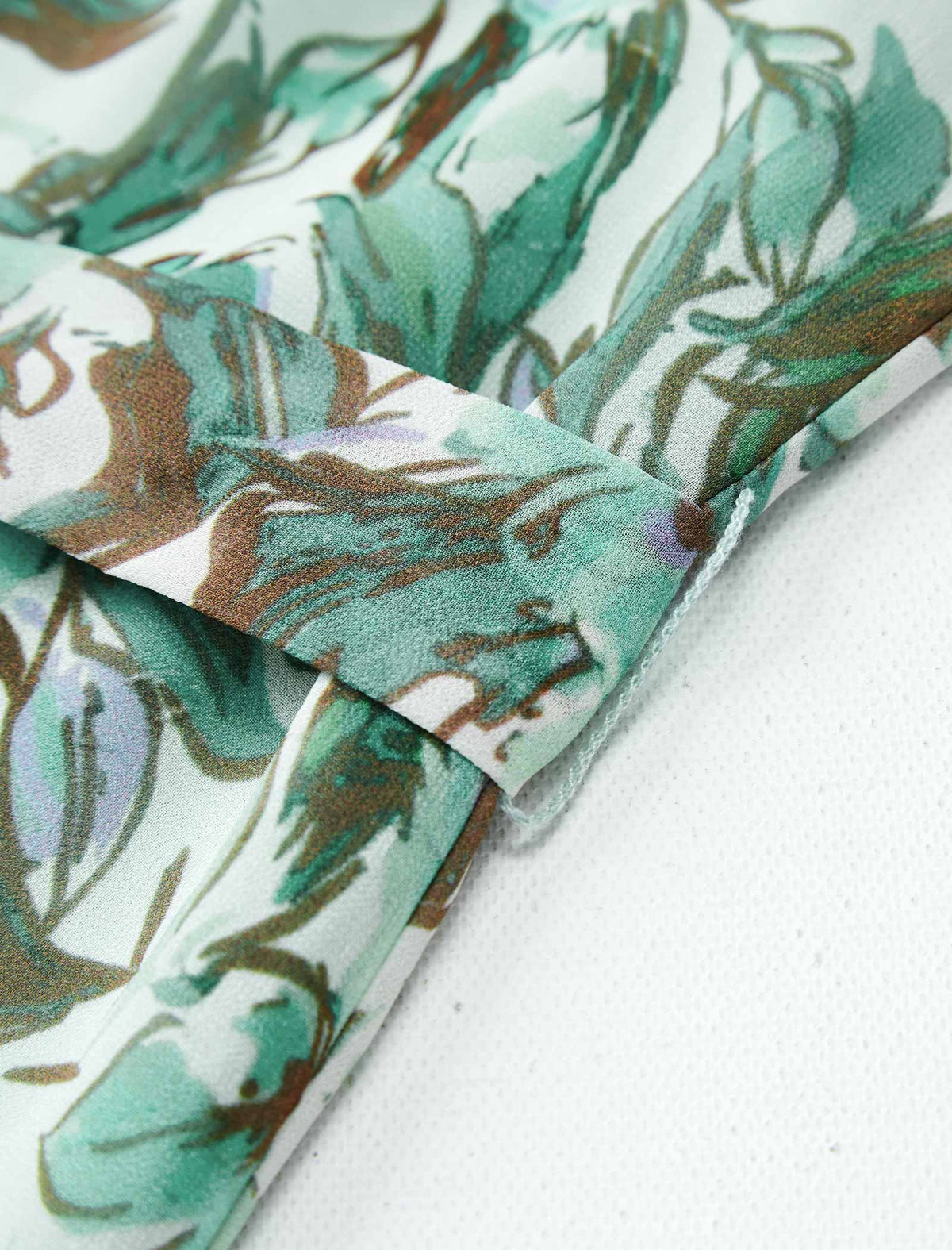 Green Floral V-Neck Tie Waist Midi Chiffon Dress