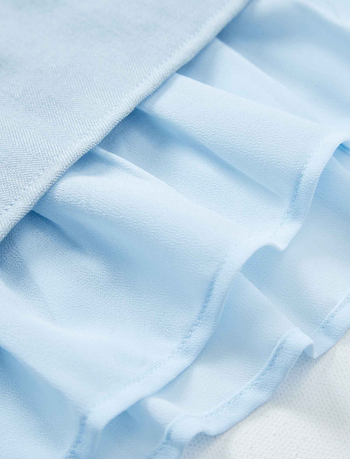 Light Blue Ruffle-Hem Short Sleeve Blouse