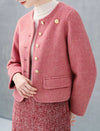 Wool Blend Round Neck Metal Button Cropped Jacket