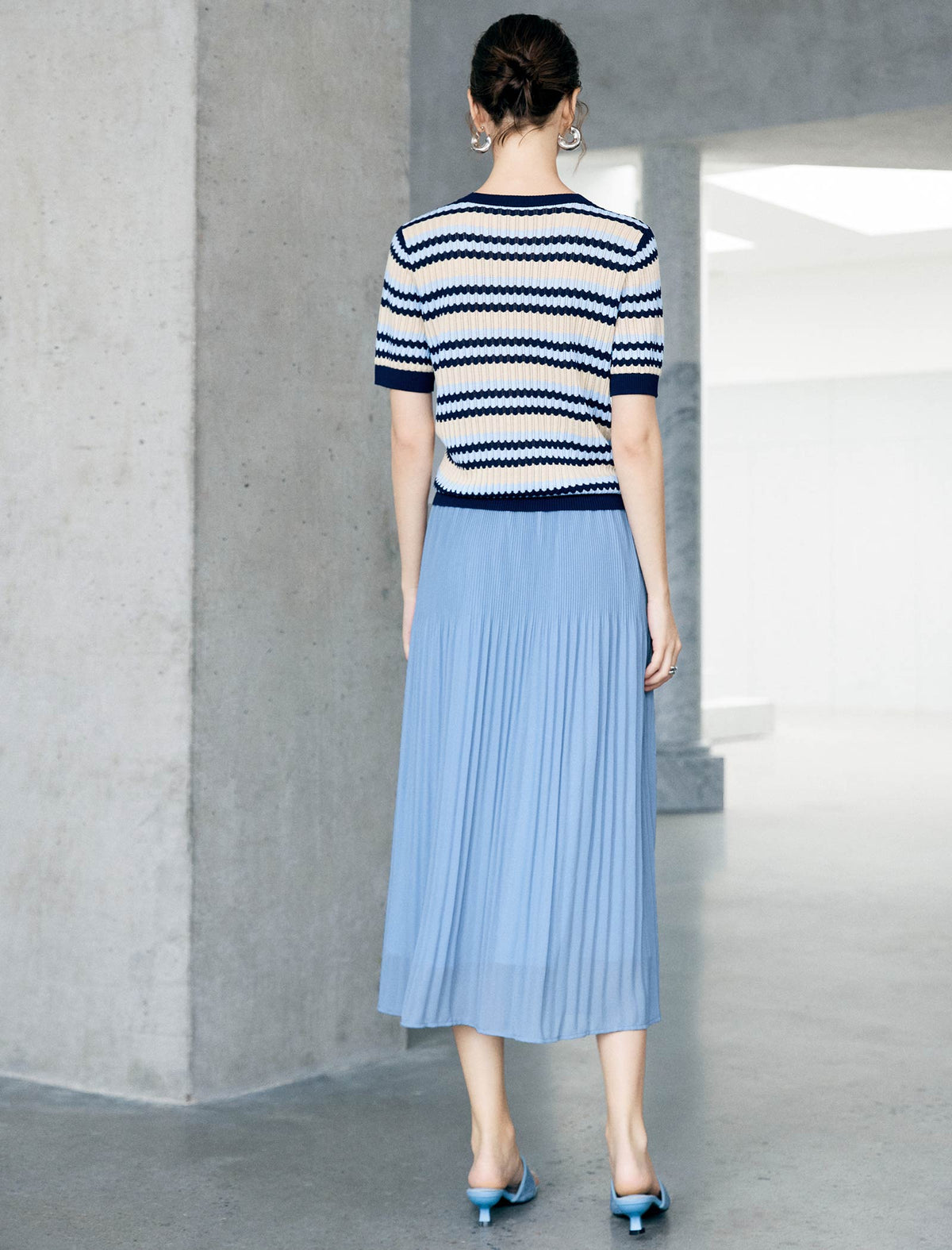 Pleated High-Waist Midi Skirt