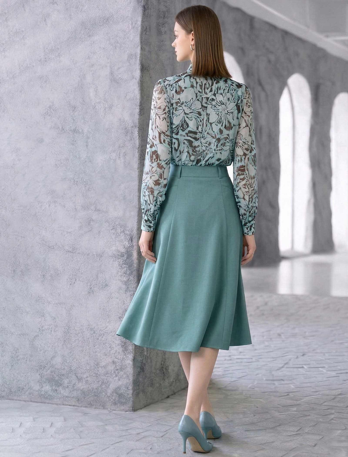 High Waisted A Line Midi Skirt
