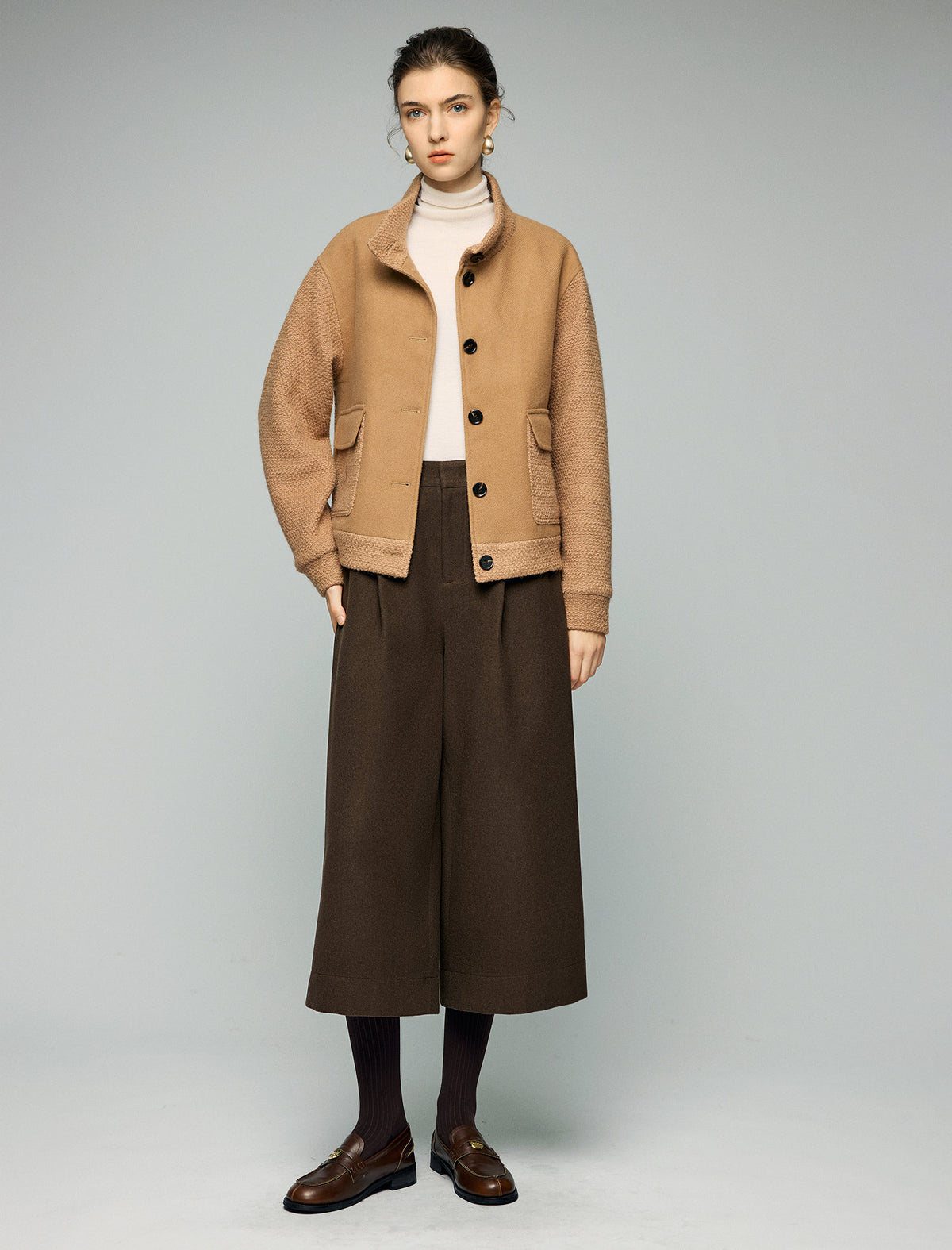 Double-Pleat Cuffed Cropped Wide-Leg Pants